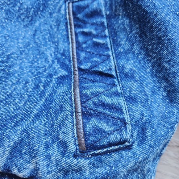 Vintage Eagle's Ridge Acid Denim Faux Leather Trim Bomber Jacket Quilt-Lining - Picture 7 of 12
